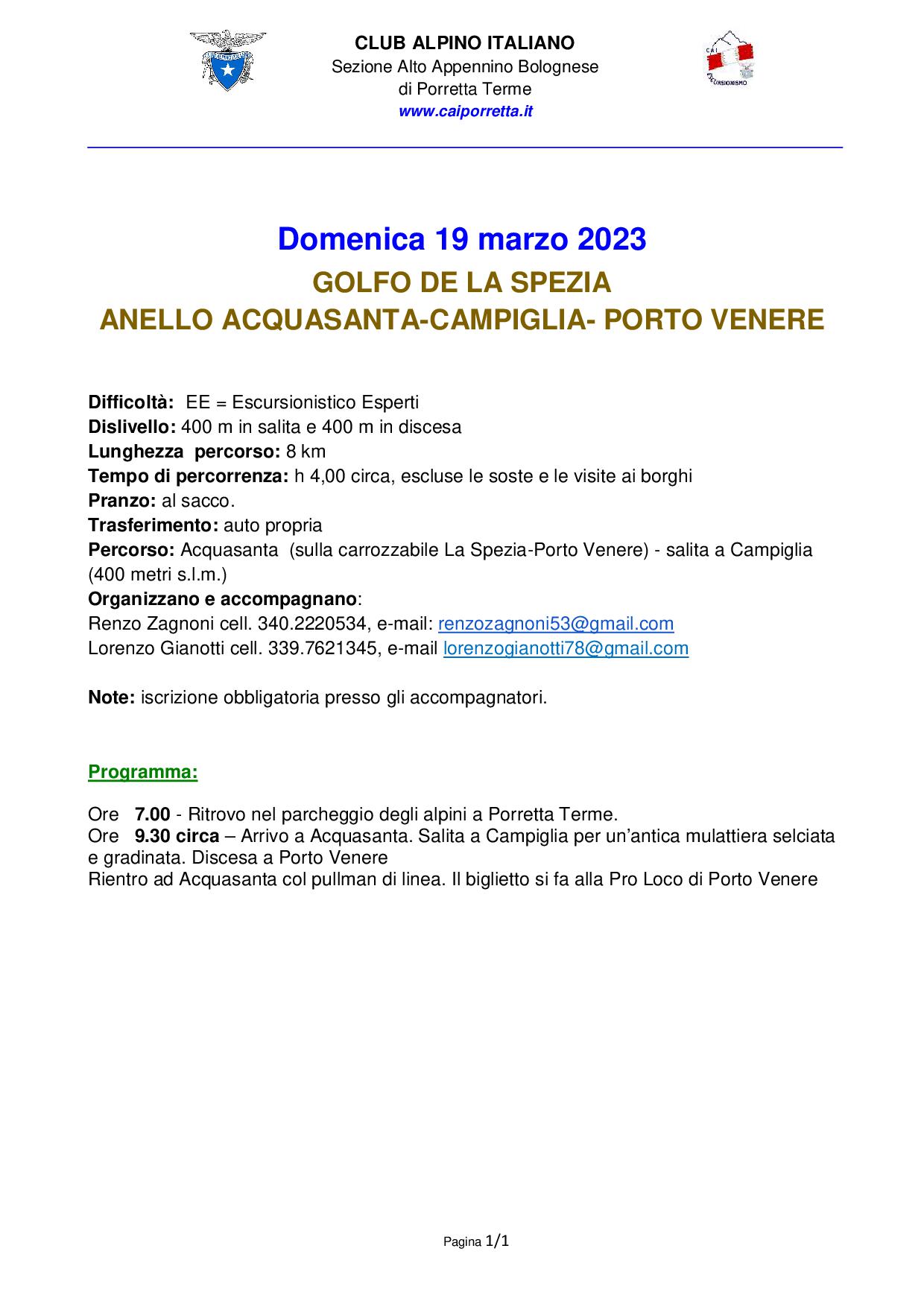 Domenica 19 marzo 2023 Liguria il Golfo de La Spezia