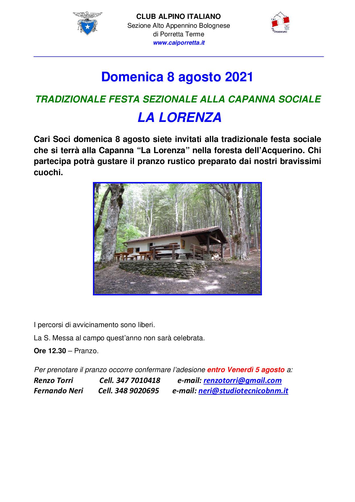 Festa sociale Capanna La Lorenza 08 08 2021